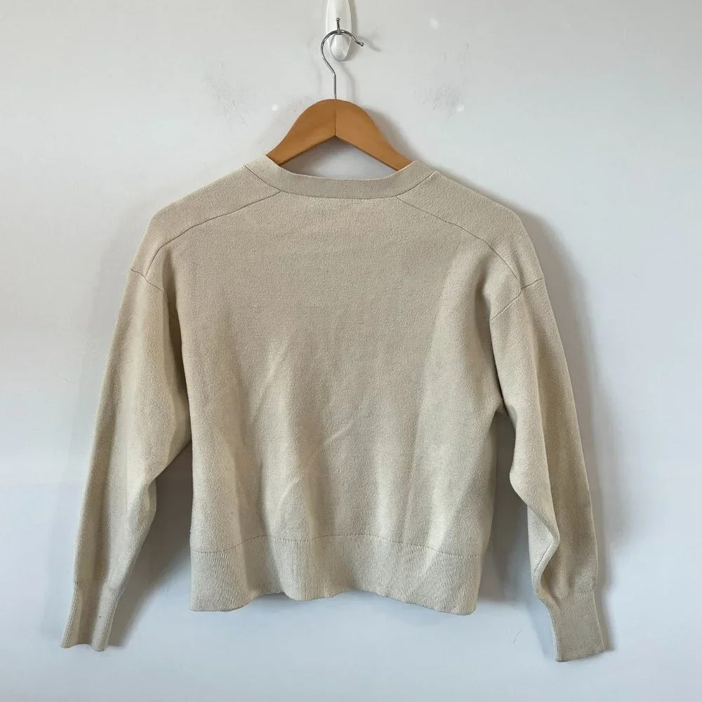 Zara Flower Pearl Button V Neck Knit Cardigan Cream Size Small - Picture 5 of 7
